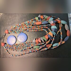 Bohemian Style Exaggerated Wooden Multi-layer Necklace With Matching Earrings